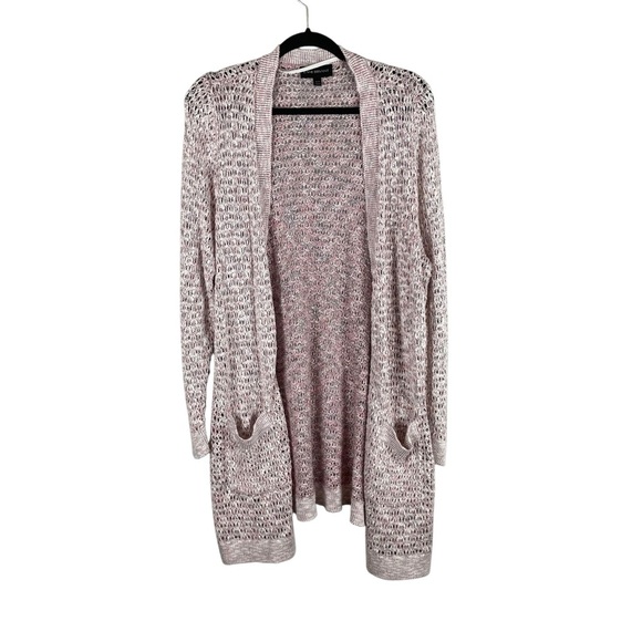 Lane Bryant Pink & White Marled Open Knit Long Cardigan Sweater Size 18/20 - Picture 1 of 5